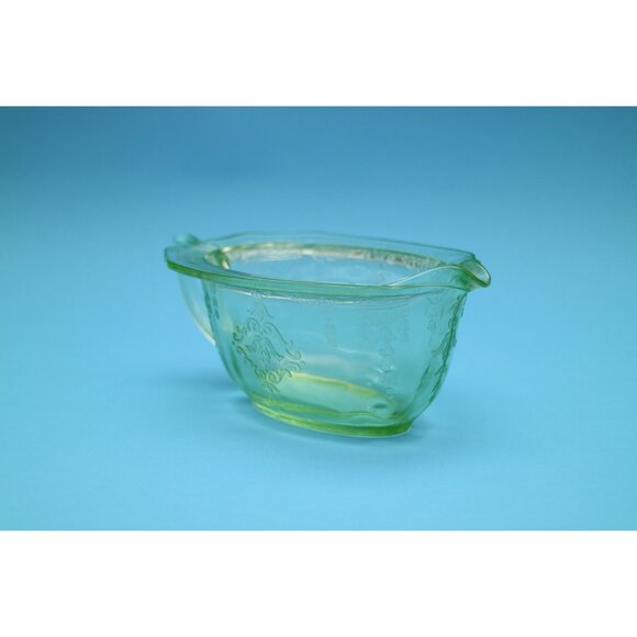 Vintage Green Uranium Depression Glass Set, Creamer Sugar Bowl, Princess Pattern - Picture 7 of 7